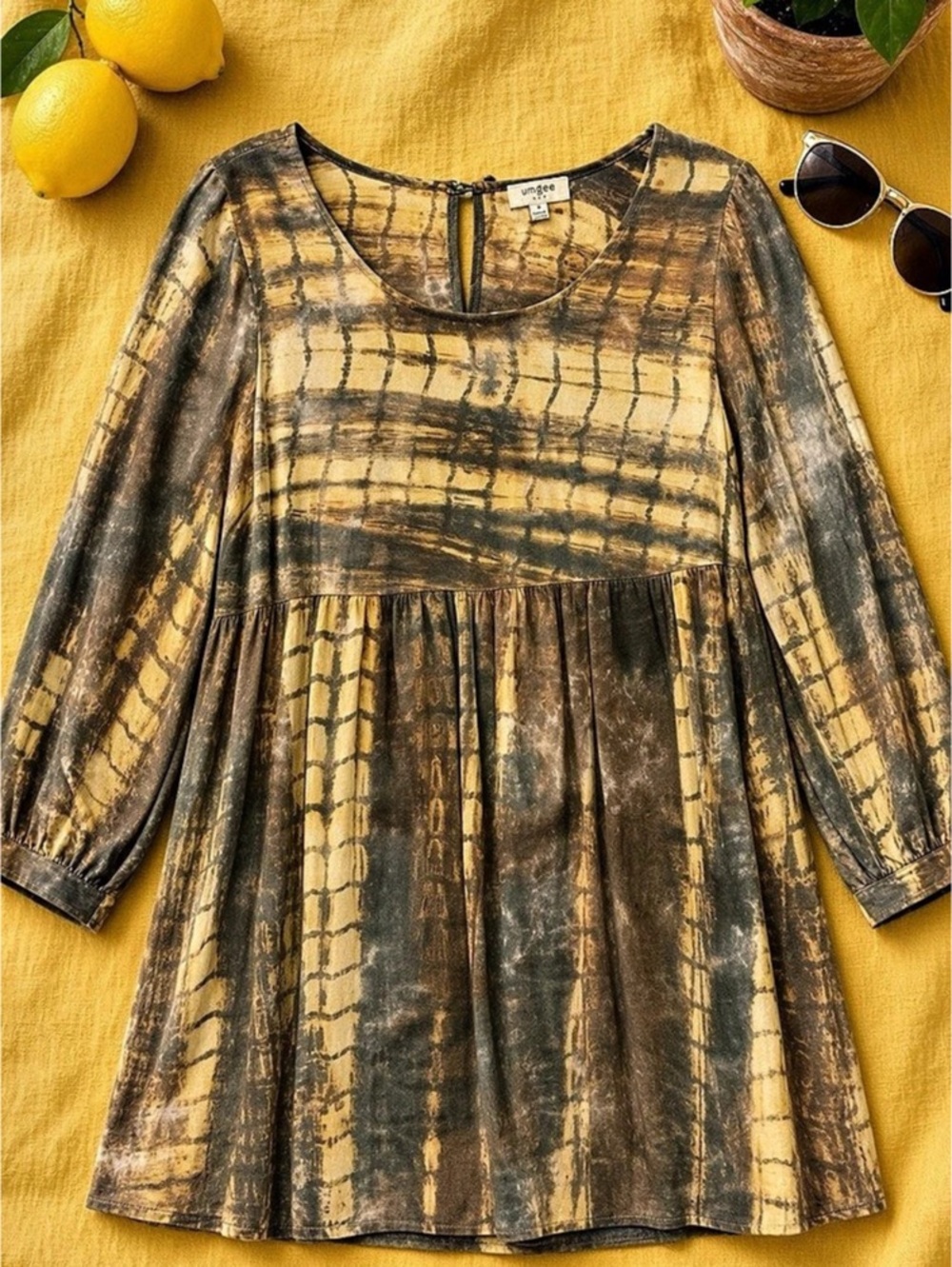 Umgee Medium Mustard Olive Tunic | Babydoll Tie Dye 🍋
